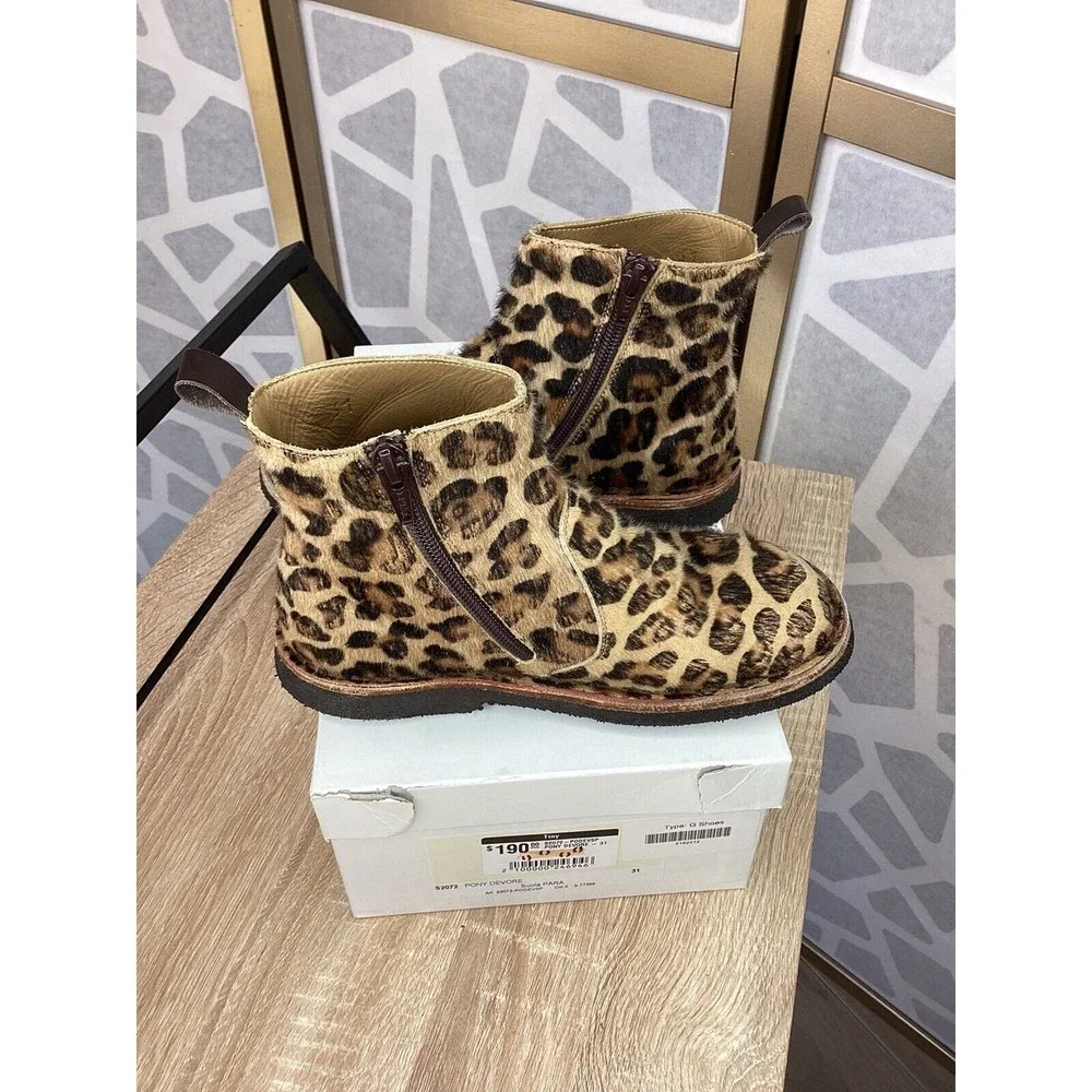 Pepe Devore Pony hair leather big girls booties 31 us 13.5 animal print Italy